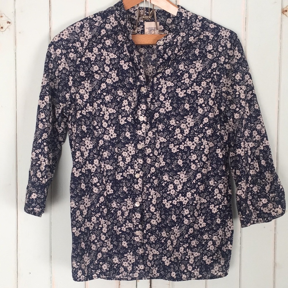 Lands’ End Canvas S Blue Floral Button Down